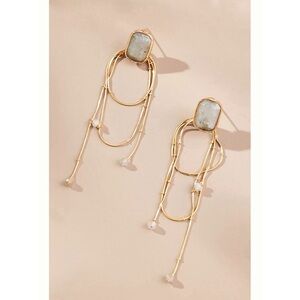 NWT Anthropologie Stone Looped Chain Drop Earrings in Green. MSRP $48